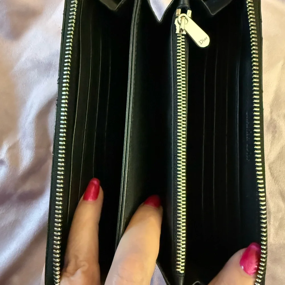 Dior Black Patent Quilted Zip-Around Wallet